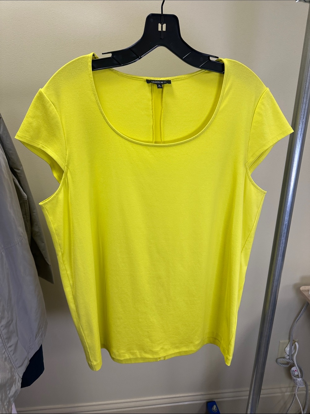 Lafayette 148 New York Neon Yellow Scoop Neck Cap-Sleeve Top